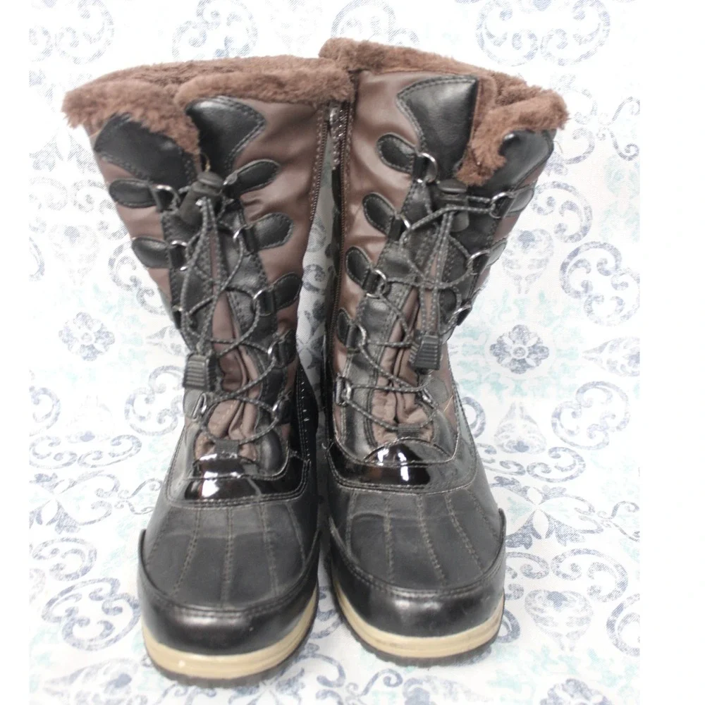 Totes Insulated Quilted Waterproof Winter Boots Women's Size 8‎ Brown Fur Lined